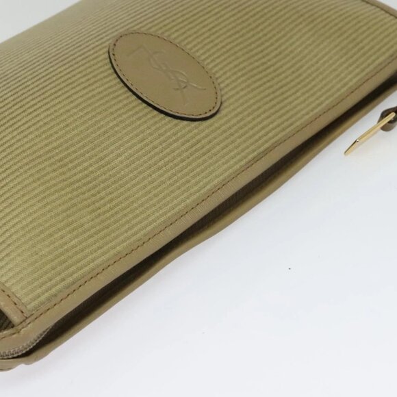 SAINT LAURENT Clutch Bag Canvas PVC Beige Gold Auth BA3959 - Picture 5 of 16